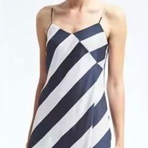 Striped cascade slip dress: Navy & White